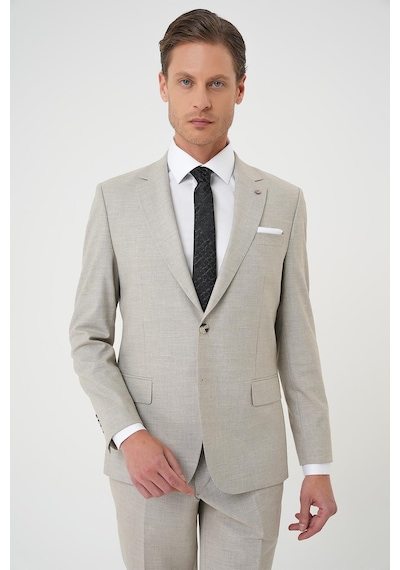 Efor Slim Fit Çift Yırtmaç Dokulu Esnek Klasik Bej Takım Elbise Tk 915 Bej