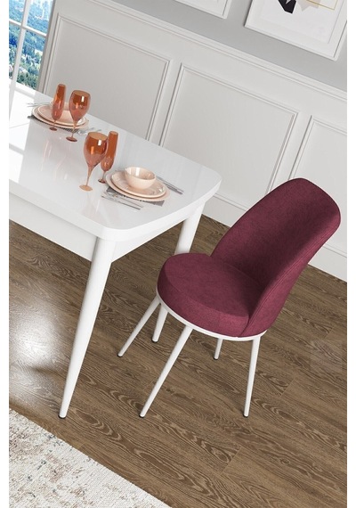 Canisa Concept Han Serisi 70x114, Açılabilir Mdf Mutfak Masa Takımı, Beyaz Masa Ve 4 Siyah Sandalye Masa Beyaz Sandalyeler Bordo