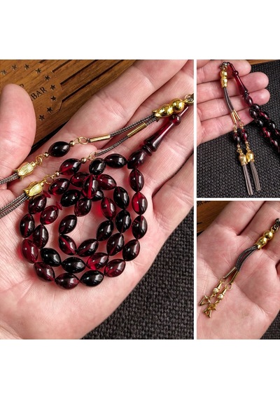 7x11 mm Kırmızı Siyah Ateşi Kehribar İsme Özel Tesbih