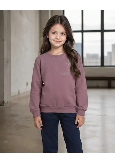 Alfa Kız Çocuk Mor Kol Taslı Sweatshirt Modeli