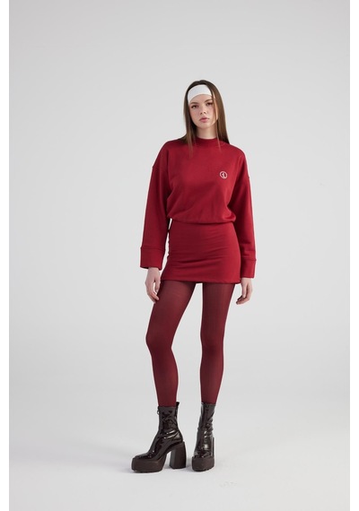 Holly Lolly Yırtmaçlı Dokuma Kumaş Mini Claire Elbise Bordo