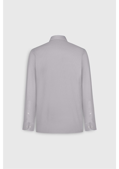 Ac&Co / Altınyıldız Classics Erkek Grı Beyaz %100 Pamuk Slim Fit Dar Kesim Klasik Yaka Kareli Gömlek