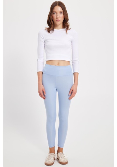 Tudors Kadın Slim Fit Dar Kesim Scuba Kumaş Beli Lastikli Mavi Tayt-42443 Mavi