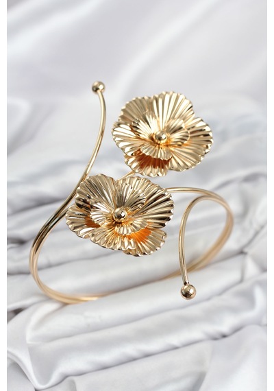 Pazu Bileklik Gold Renk Pirinç Çiçek Model Tj-bb8565 Gümüş