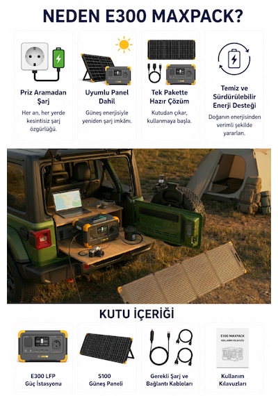 Solar Wise E300 Maxpack 600w 288wh Taşınabilir Güç İstasyonu + 100w Katlanabilir Güneş Paneli Lifepo4 Ups Wifi Bluetooth