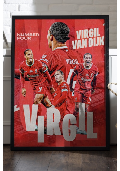 Virgil Van Dijk Siyah Ahşap Çerçeveli Poster, Dekoratif Spor Duvar Tablosu