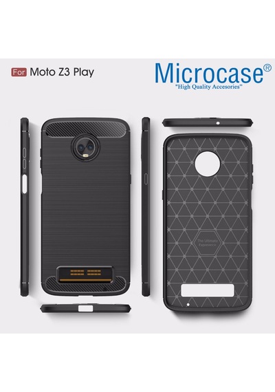 Motorola Moto Z3 Play Brushed Carbon Fiber Silikon Tpu Kılıf+Cam