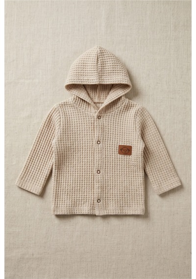 Minory Baby - %100 Pamuk Hırka Waffle Kumaş Kahverengi Kahverengi
