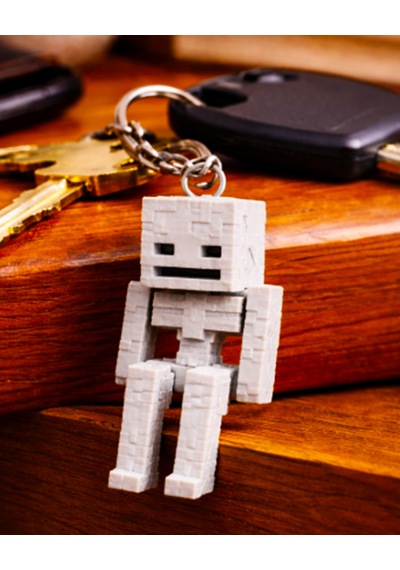 Minecraft İskelet Anahtarlık Hareketli Eklemli Skeleton Figürlü 3d Baskı Anahtarlık Beyaz