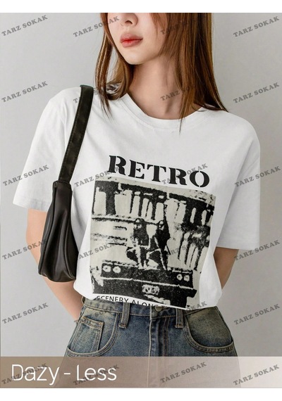 Startmore Retro Baskılı Oversize Kalıp Unisex T-shirt Beyaz