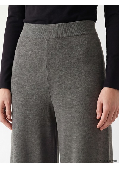 Lcw Everyday Gri Beli Lastikli Geniş Paça Kadın Triko Pantolon