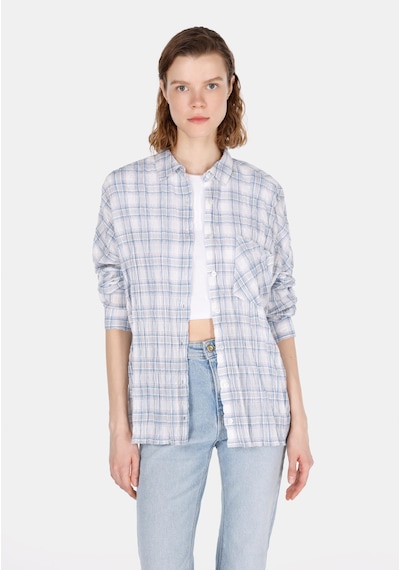 Colin's Colins Relaxed Fit Shirt Neck Ekoseli Kadın Mavi Uzun Kol Gömlek Cl1073287 Cl1073287 Q1.v1 Lbl Açık Mavi