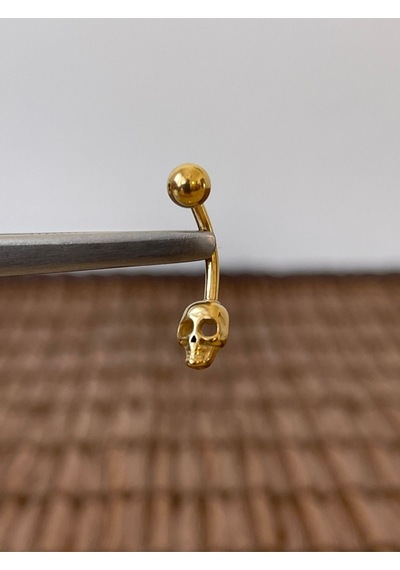 316 L Cerrahi Çelik Anti Alerjik 10 Mm Kuru Kafa Model Göbek Piercingi Kuru Kafa Piercing Siyah