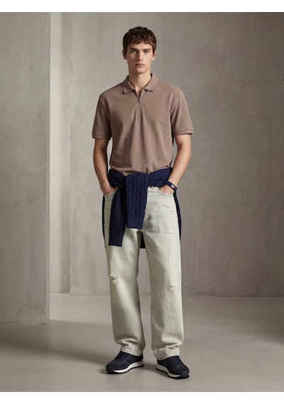 LTB Fermuarlı Pike Polo Yaka Kahverengi T-shırt
