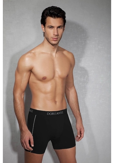 Doreanse 1780 Erkek Modal Çizgili Büyük Beden Siyah Boxer