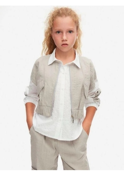Nk Kids Kız Çocuk Pamuklu Gömlek Detaylı Ceket-15553 Beyaz