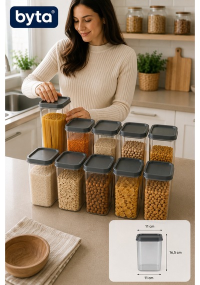 Eko 12'li Kare Erzak Saklama Kabı Seti 12x1,3 L Kapaklı Plastik Gıda Saklama Kabı Şeffaf Kiler Ve Mutfak Düzenleme Seti Şeffaf