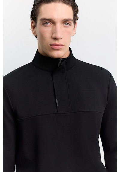 Avva Erkek Siyah Dik Yaka Fermuarlı Kolay Ütülenen Pamuklu Regular Fit Sweatshirt A62y1222