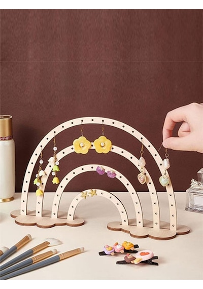 Ahşap Gökkuşağı Takı Ve Küpe Standı