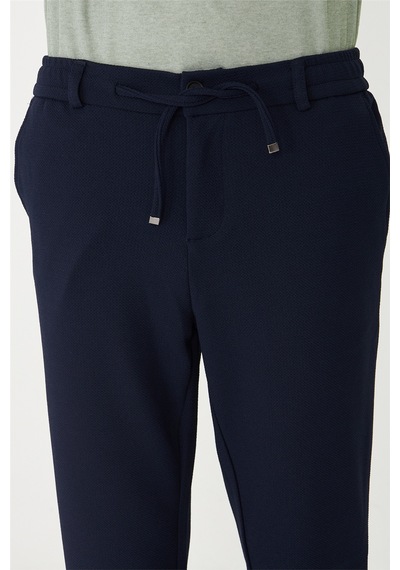 Lacivert Modern Kesim Bağcıklı Smart Casual Jogger Pantolon Laci