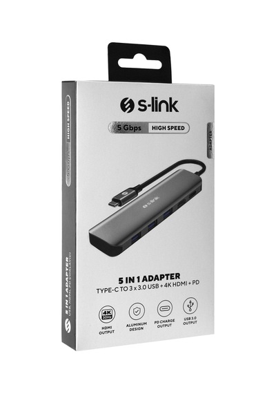 S-lınk Swv-usbc030, Type-c To Hdmı, 3xusb3.0, 1xpd Metal, Usb Hub