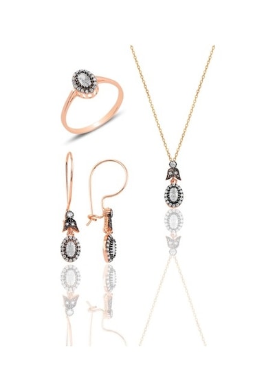 Gümüş Rose Elmas Montürlü Oval Üçlü Set… (535070195)