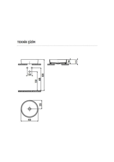 Creavit Loop 45 CM Set Üstü Yuvarlak Çanak Lavabo Mat Antrasit LP145-00AM00E