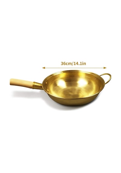Bakır Wok Pan 36cm El Yapımı Çin Stir Fry Pan Geleneksel Pişirme Potası Diğer