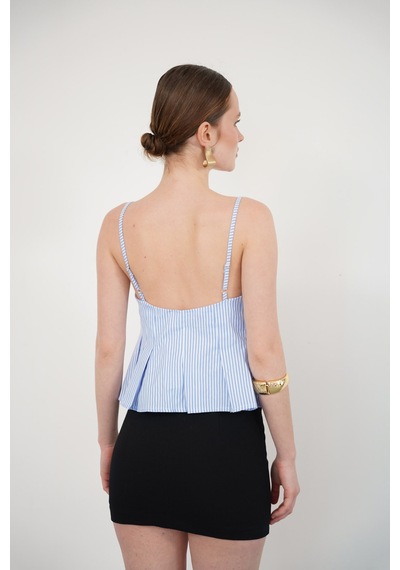 Verymoda Çizgili Askılı Bluz D2791 Mavi
