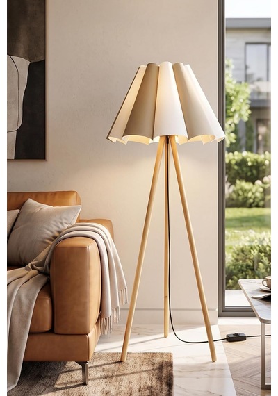 Woody Tripod Flora Çift Renkli Zemin Lambaderi, Kumaş Başlıklı Ayaklı Lamba Ve Salon Oturma Odası Aydınlatması - Modern Dekoratif Yer Lambası Diğer