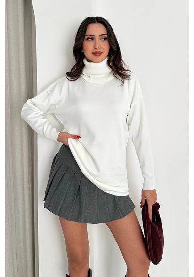 Asprin Fashion Degaje Yaka Triko Bluz Beyaz + Hediye Kolye Beyaz