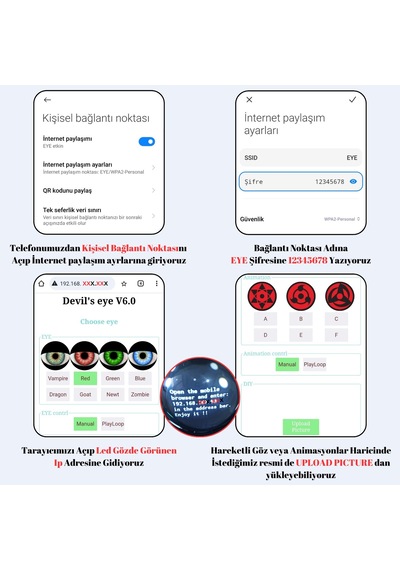 Oto Led Far Mercek Göz Animasyonlu 3 İnç Yeni Nesil Wifi Kontrol Far Tasarım Ambiyans Aydınlatma 2 Adet