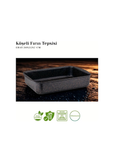 30x35 Cm Granit Köşeli Tepsi - Siyah Siyah