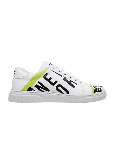 Kadın Vegan Deri Beyaz Sneakers - New York Ticket Tasarım Çok Renkli