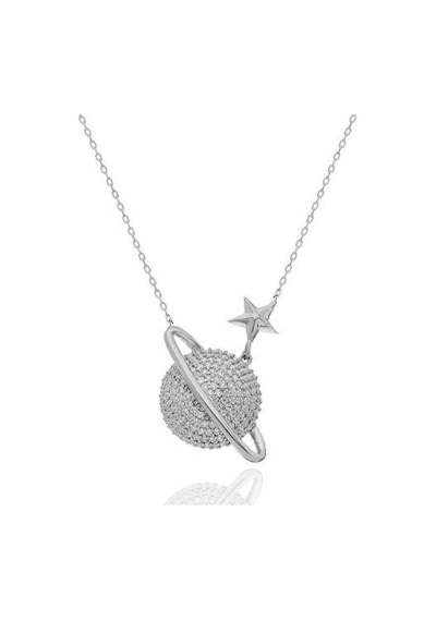 Brezza Lusso Jewelry Gezegen Kolye Beyaz Taşlı Gümüş Kadın Kolye 45 CM