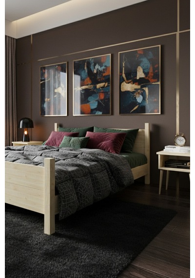 Renazzo Melodi Masif Ahşap Karyola Ve 2 Adet Komodin Vernik 120x200 Vernik - 120 X 200