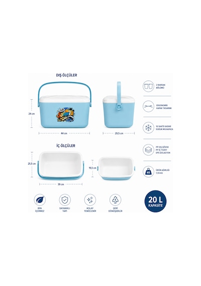 20 Lt Buzzy Retro Buzluk Termos 1179 Cooler Box -401 Açık Mavi