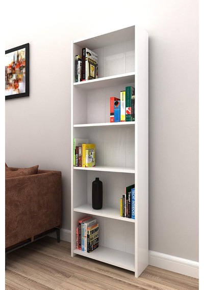5 Raflı Modern Kitaplık Beyaz Çok Renkli