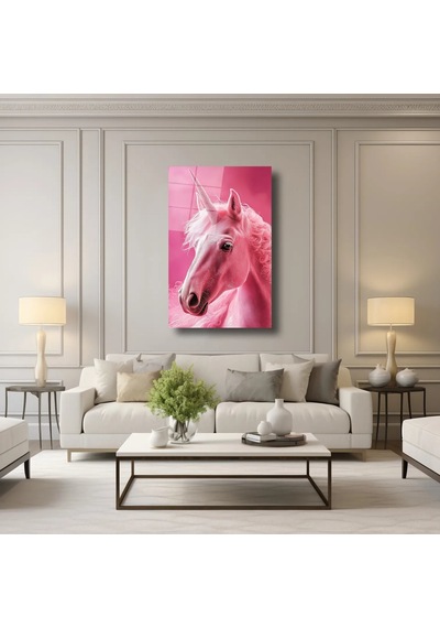 Pembe Unicorn Cam Tablo Masalsı Çocuk Odası Duvar Dekoru 35x50