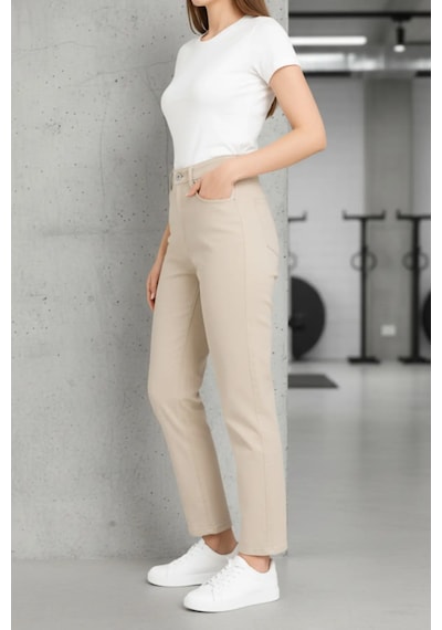 Layal My Beauty Jeannine Kadın Jeans Yüksek Bel Mom Boyfriend Dar Paça Denim Kot Pantolon Krem