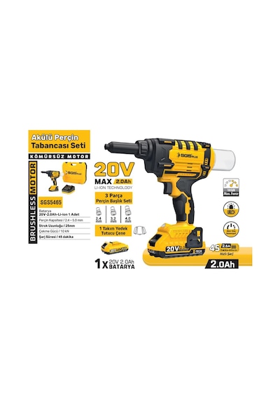 Sgs Sgs5465 Akülü 20v 2.0ah Perçin Tabancası