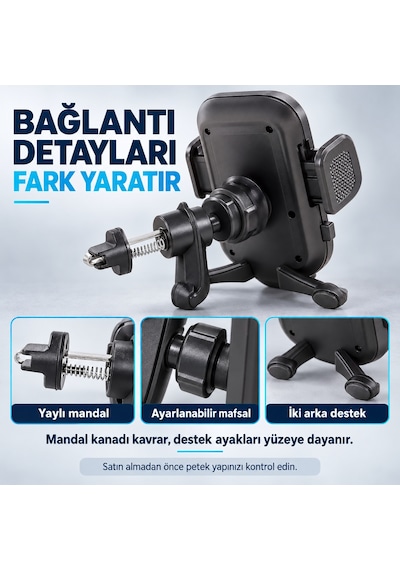 Dexxony Hp-a14 Mandallı Araç İçi Havalandırma Telefon Tutucu, Ayarlanabilir Abs Plastik Siyah