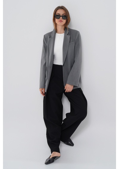 Thalure Kadın Antrasit Tek Düğmeli Oversize Blazer