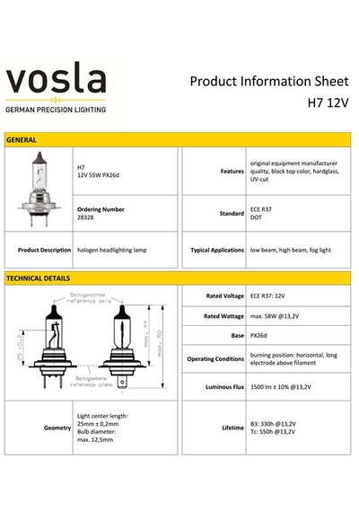 Vosla Vs28328 H7 12v 55w Ampul 10'lu Paket