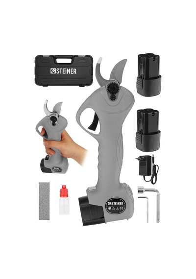 Alman 128 Vf 10 Ah Kömürsüz Motor Akülü Bağ Makası Dal Budama Kesme Makası Makinesi Çantalı Gri