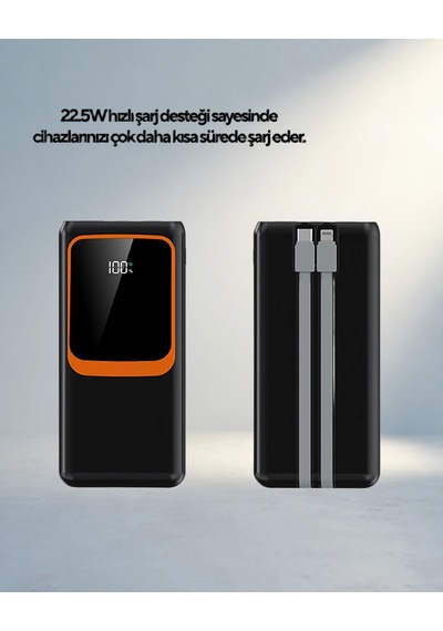 Dijital Ekranlı Hızlı Şarj Powerbank 20000 Mah Çoklu Kablo