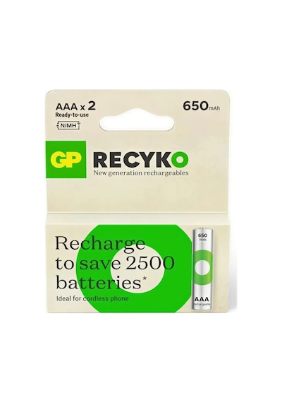 Gp Recyko 650 Serisi 650 Mah Nimh Aaa İnce Kalem Boy 2'li Şarjlı Pil