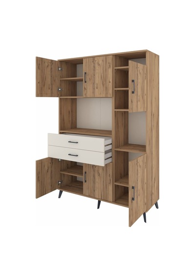 Hyperion Dolap 9 Raflı 2 Çekmeceli 6 Kapaklı 132x44x195 Çam-ç... Çam