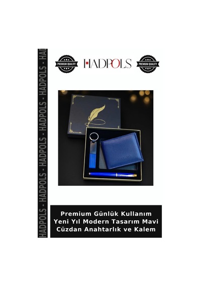 Hadpols Premium Günlük Kullanım Yeni Yıl Modern Tasarım Mavi Cüzdan Anahtarlık Ve Kalem