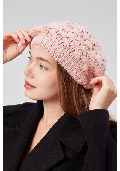 Derikem Kadın Kışlık Şık Triko Ressam Örgü Bere Pembe